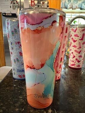 Swig Marble Watercolor Stainless Tumbler - Peach Blue Pink 32oz